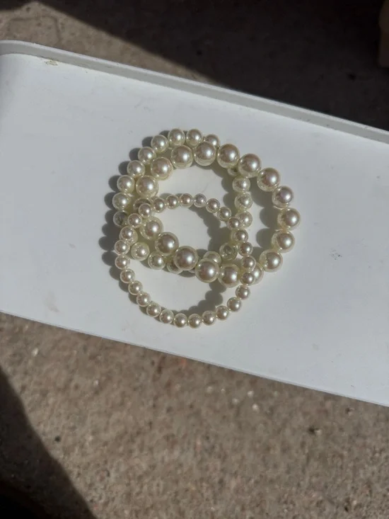 Talbots Pearl Stretch Bracelet Set in White with Gold Accent - Picture 5 of 5